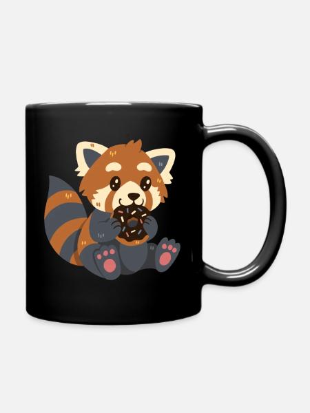 Roter Panda mit Donut - Tasse einfarbig - Schwarz