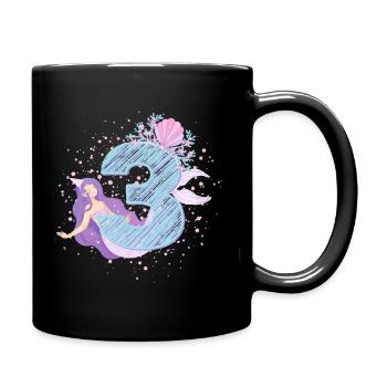 Dritter Geburtstag Meerjungfrau Muschel Kinderfest - Tasse einfarbig - Schwarz - Rechts