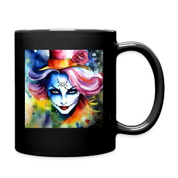 Cool Harlequin Poker Gothic Girl - Full Colour Mug - black - Right