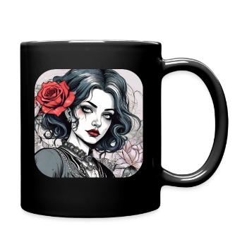 Cooles Gothic Punk Girl mit rote Ros - Tasse einfarbig - Schwarz - Rechts