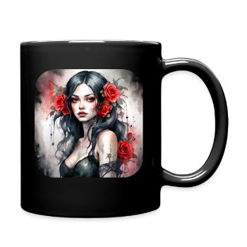 Cool gothic punk girl with red roses - Full Colour Mug - black - Right