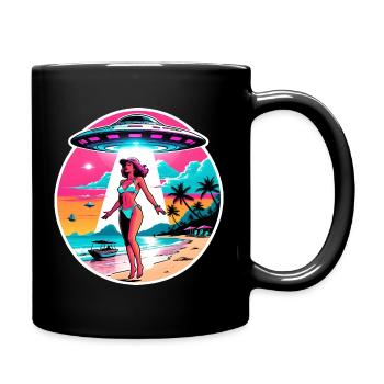 Une fille de plage est enlevée par un OVNI. - Mug uni - noir - Droite