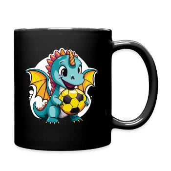 01 Baby Drache mit Fußball lustig Kinderbild - Tasse einfarbig - Schwarz - Rechts