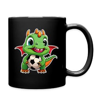02 Baby Drache mit Fussball Kinderbild lustig - Tasse einfarbig - Schwarz - Rechts