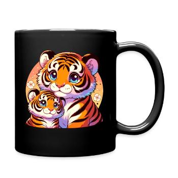 Loving tiger family illustration with - Full Colour Mug - black - Right