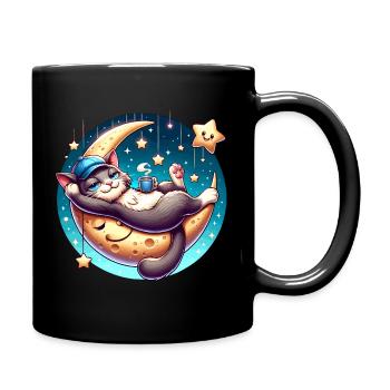 Chat endormi sur la lune avec des étoiles - Mug uni - noir - Droite