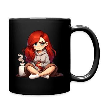 Grumpy anime character with hot water bottle - Full Colour Mug - black - Right