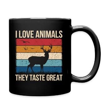 I love animals – they taste great! - Full Colour Mug - black - Right
