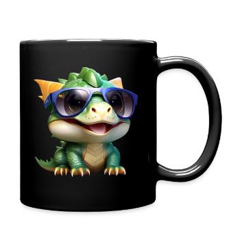 Baby Dino im coolen Punk Style - Dinosaurier frech - Tasse einfarbig - Schwarz - Rechts