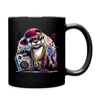 Hip-Hop Otter Mit Boombox - Tasse einfarbig - Schwarz - Rechts