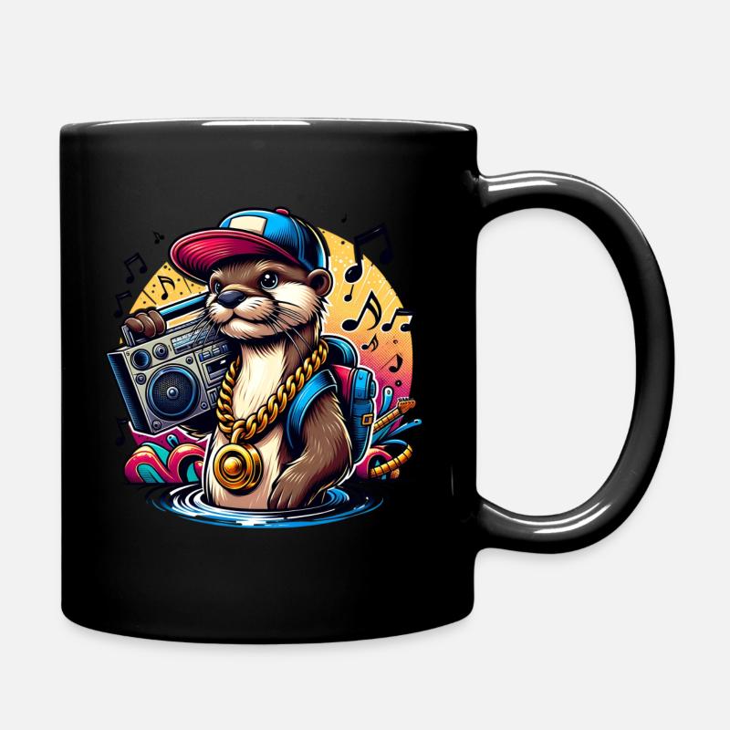 Loutre élégante avec boombox et notes de musique - Mug uni - noir