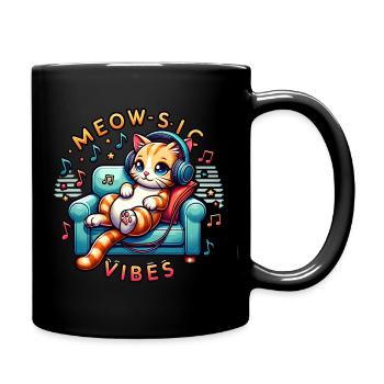 Meow-Sic Vibes: Entspannte Katze Mit Kopfhörern - Tasse einfarbig - Schwarz - Rechts