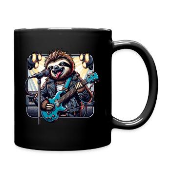 Lustiges Faultier Mit Gitarre - Tasse einfarbig - Schwarz - Rechts