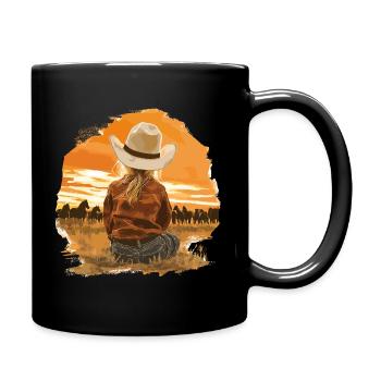 Pferd Pferde Reiten Reiterin Sunset Vintage Girl - Tasse einfarbig - Schwarz - Rechts