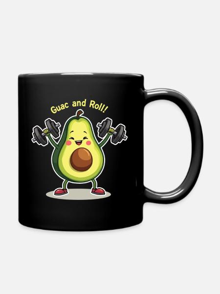 Guac and Roll: Fitness Avocado - Full Colour Mug - black