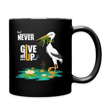 Never Give Up 🐸 Niemals aufgeben Frosch vs Storch - Tasse einfarbig - Schwarz - Rechts