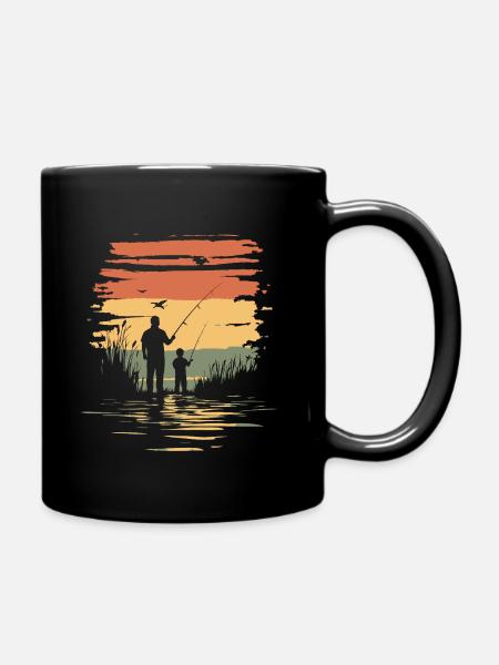 Vater Sohn Angeln Fischen Vintage - Tasse einfarbig - Schwarz
