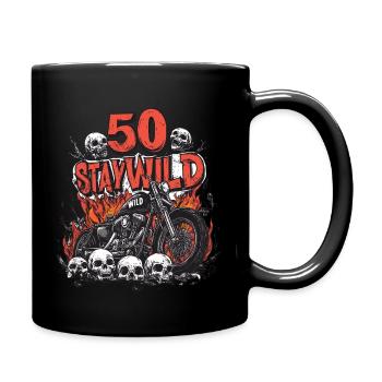 Motard 50 anniversaire crâne Restez sauvage - Mug uni - noir - Droite