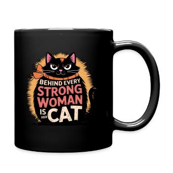 Hinter jeder starken Frau steht ihre Katze! 🐱✨ - Tasse einfarbig - Schwarz - Rechts