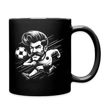 Fußballspieler mit Schnaubart - Schnäuzer Design - Tasse einfarbig - Schwarz - Rechts