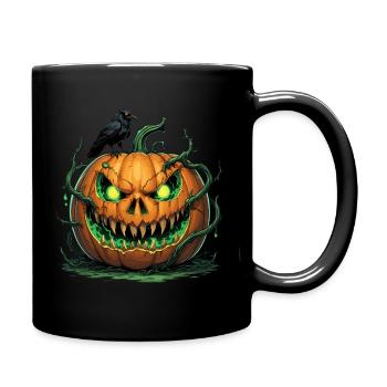 Dämonischer Kürbis mit Krähe - Tasse einfarbig - Schwarz - Rechts