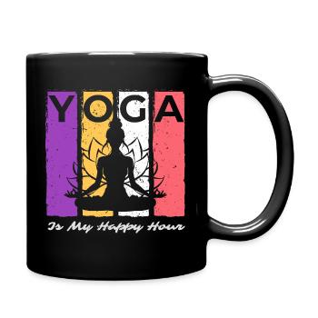 Yoga Is My Happy Hour Vintage Yoga Saying - Full Colour Mug - black - Right