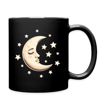 Moon with Face & Stars – Dreamlike Night Art - Full Colour Mug - black - Right
