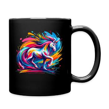 bunte Einhorn Kunst - Tasse einfarbig - Schwarz - Rechts
