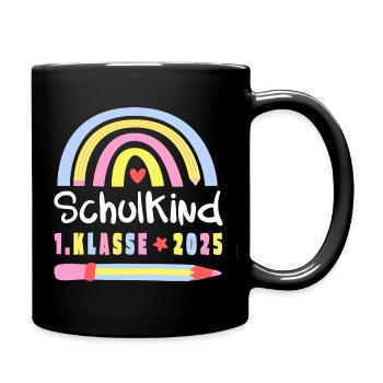 Schulkind 2025 Stift Regenbogen Einschulung - Tasse einfarbig - Schwarz - Rechts