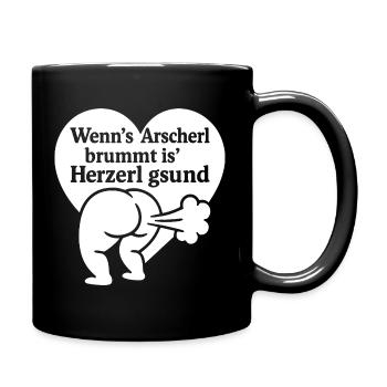 Wenns Arscherl brummt is Herzerl gsund - Tasse einfarbig - Schwarz - Rechts