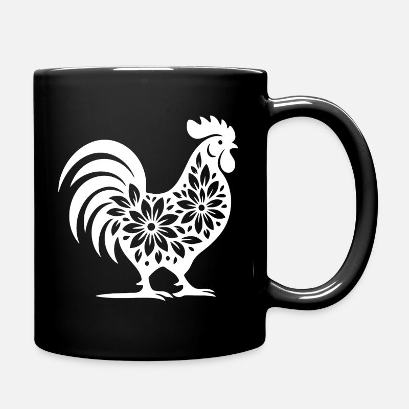 Blumen Folk Hahn Design - Tasse einfarbig - Schwarz