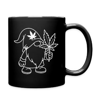 Süßer Hanf Gnom/Zwerg mit Cannabisblatt - Tasse einfarbig - Schwarz - Rechts