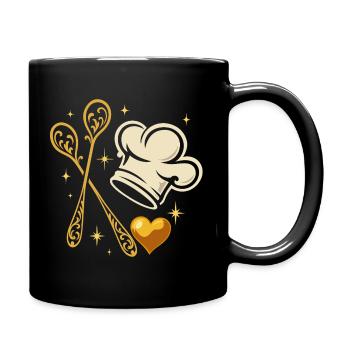 Goldene Kochmütze mit Kochlöffeln - Tasse einfarbig - Schwarz - Rechts