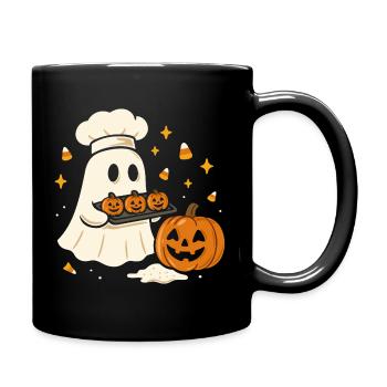 Halloween ghost with chef's hat and pumpkin - Full Colour Mug - black - Right