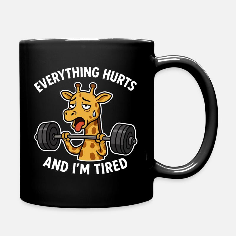 Tired Giraffe Lift Weights Illustration - Full Colour Mug - black