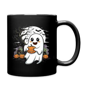 Niedlicher Geist mit Kürbislaterne - Tasse einfarbig - Schwarz - Rechts