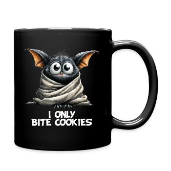 Skurrile Fledermaus Ich beiße nur Kekse lustige Karikatur - Tasse einfarbig - Schwarz - Rechts