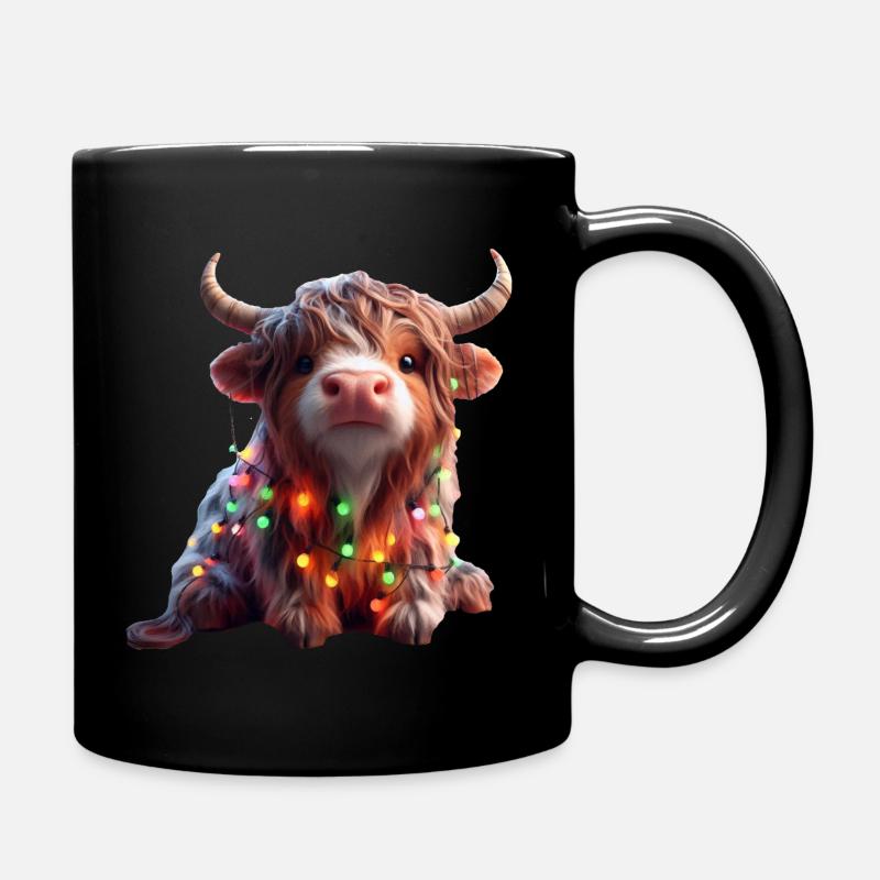 Süße Kuh mit Lichterkette - Tasse einfarbig - Schwarz