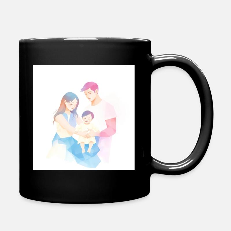 Cute and modern family illustration - Full Colour Mug - black