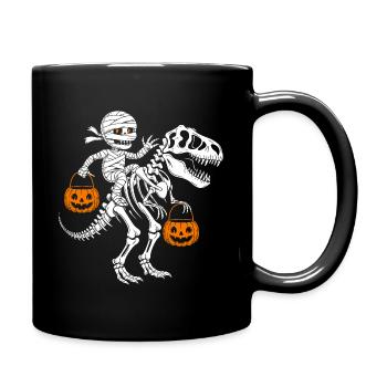 Mumie Skelett mit Halloween Kürbis und Trex Dino - Tasse einfarbig - Schwarz - Rechts