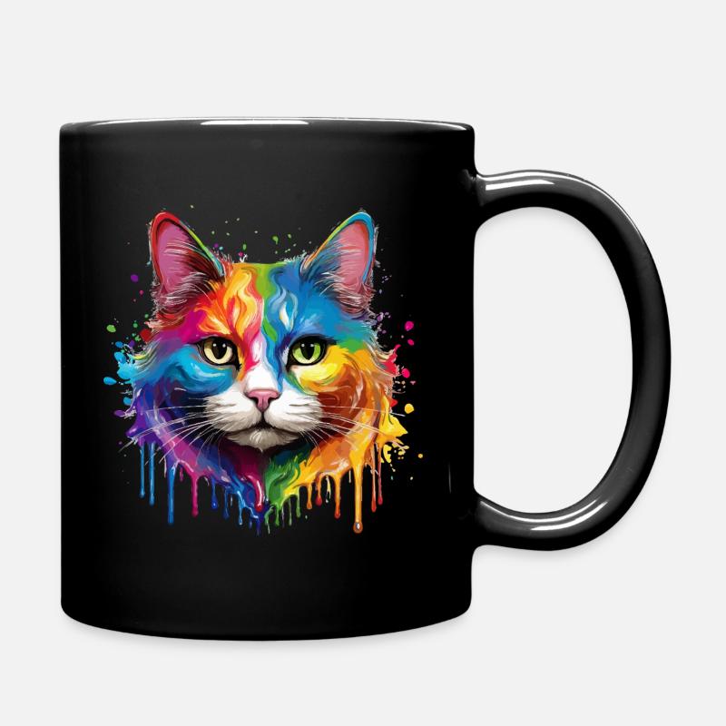 Regenbogenkatze Aquarellportrait - Tasse einfarbig - Schwarz