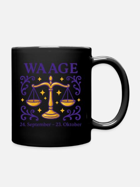 Sternzeichen Waage - Tasse einfarbig - Schwarz