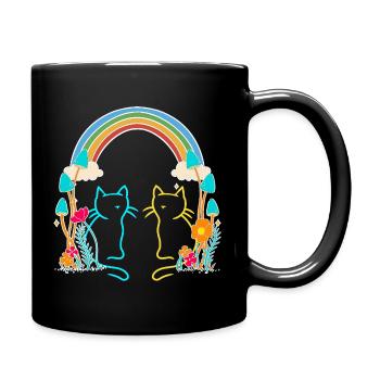 Regenbogen Retro Katzen Kinder - Tasse einfarbig - Schwarz - Rechts