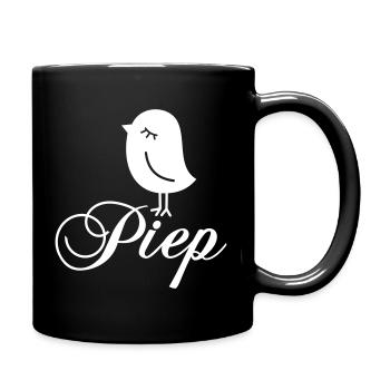 Spatz Piep – Piepmatz Vogel Cartoon Motiv - Tasse einfarbig - Schwarz - Rechts