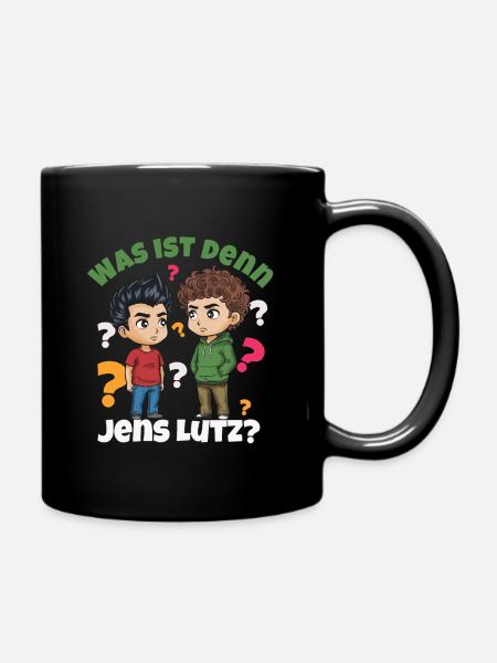 Was ist denn jetz los? Cartoon, Wortspiel - Tasse einfarbig - Schwarz
