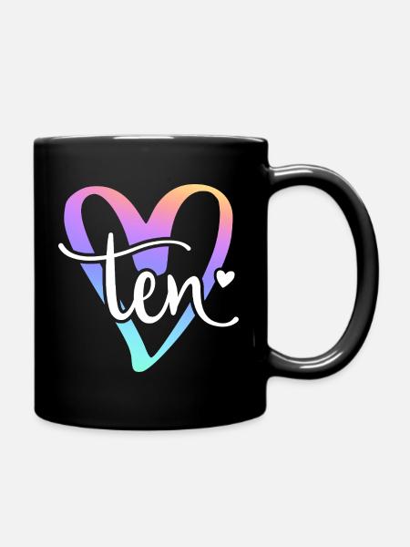 10th Birthday Pastel Heart Lettering Ten - Full Colour Mug - black
