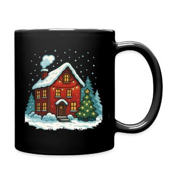 Winterhaus mit Lichterglanz - Tasse einfarbig - Schwarz - Rechts
