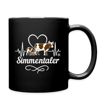 Simmentaler Kuh Herzlinie Geschenk Landwirt - Tasse einfarbig - Schwarz - Rechts