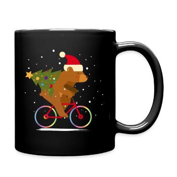 Ours avec chapeau de Père Noël à vélo à Noël - Mug uni - noir - Droite