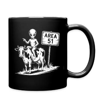Lustige Area 51 Alien UFO Reitkuh - Tasse einfarbig - Schwarz - Rechts
